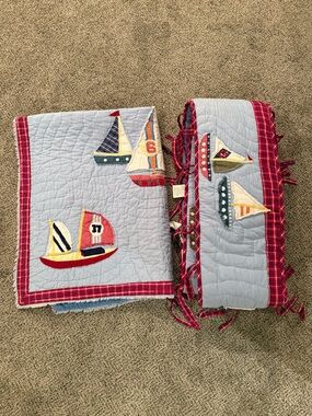 Pottery Barn Kids Nautical Sailboats Crib Bed Quilt and Rail Protectors